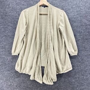 Anne Klein Cardigan Women L Large Beige Knit Open Front Long Sleeve Linen Casual